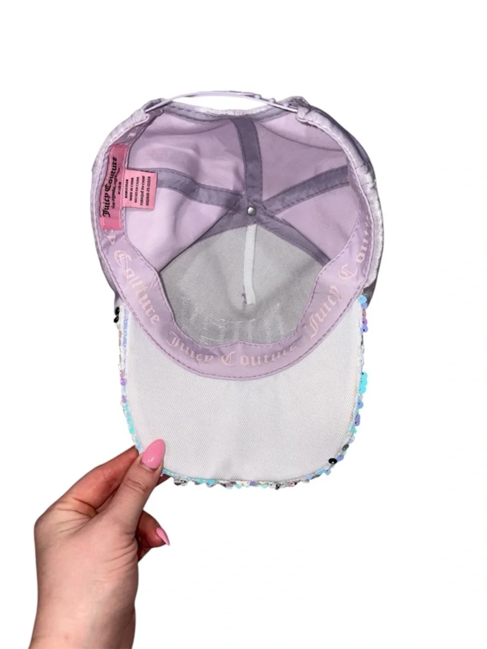 Juicy Couture Vintage Y2K Silver Sequin Girls Hat with Aqua Logo NWOT